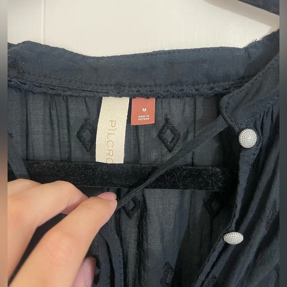 Anthropologie Pilcro Embroidered Sheer Black Pullover Long Sleeve Tunic - Picture 2 of 11